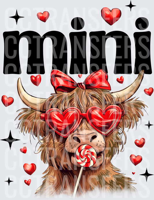 Mini Highland Cow Heart Sunglasses Valentine Lollipop (DTF)