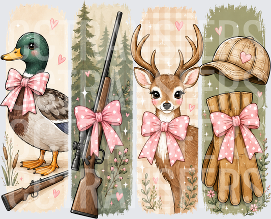 Girly Hunting Duck Deer Rifle Gloves Pink Bow Panels (DTF)