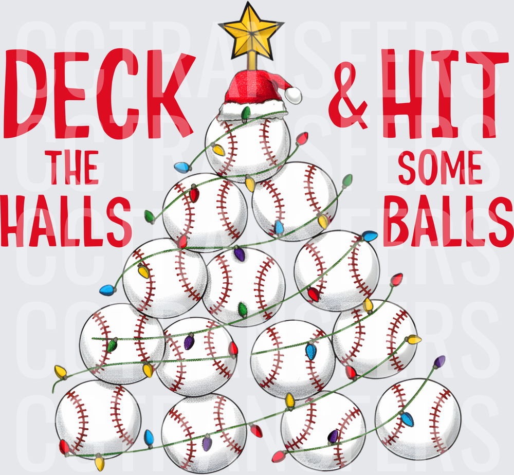 Deck The Halls & Hit Some Balls Baseball Christmas Tree (DTF)