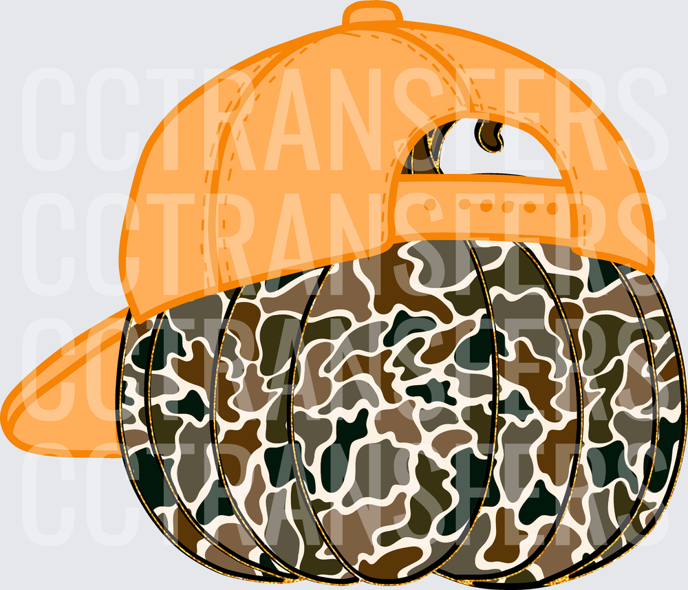 Camo Pumpkin with Orange Snapback Cap (DTF)