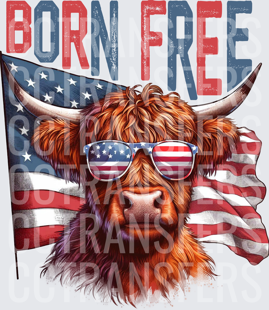 Born Free Highland Cow American Flag Sunglasses (DTF)