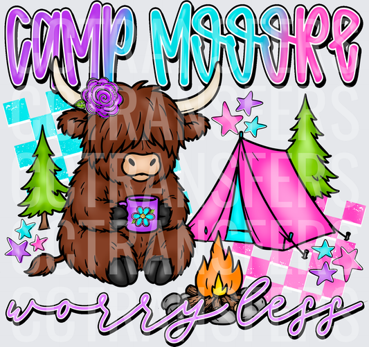 Camp Moore Worry Less Fluffy Highland Cow Camping (DTF)