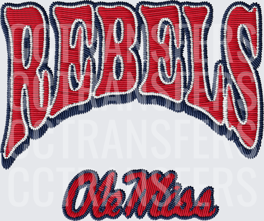 Rebels Embroidery Style Arched Wordmark Script (DTF)