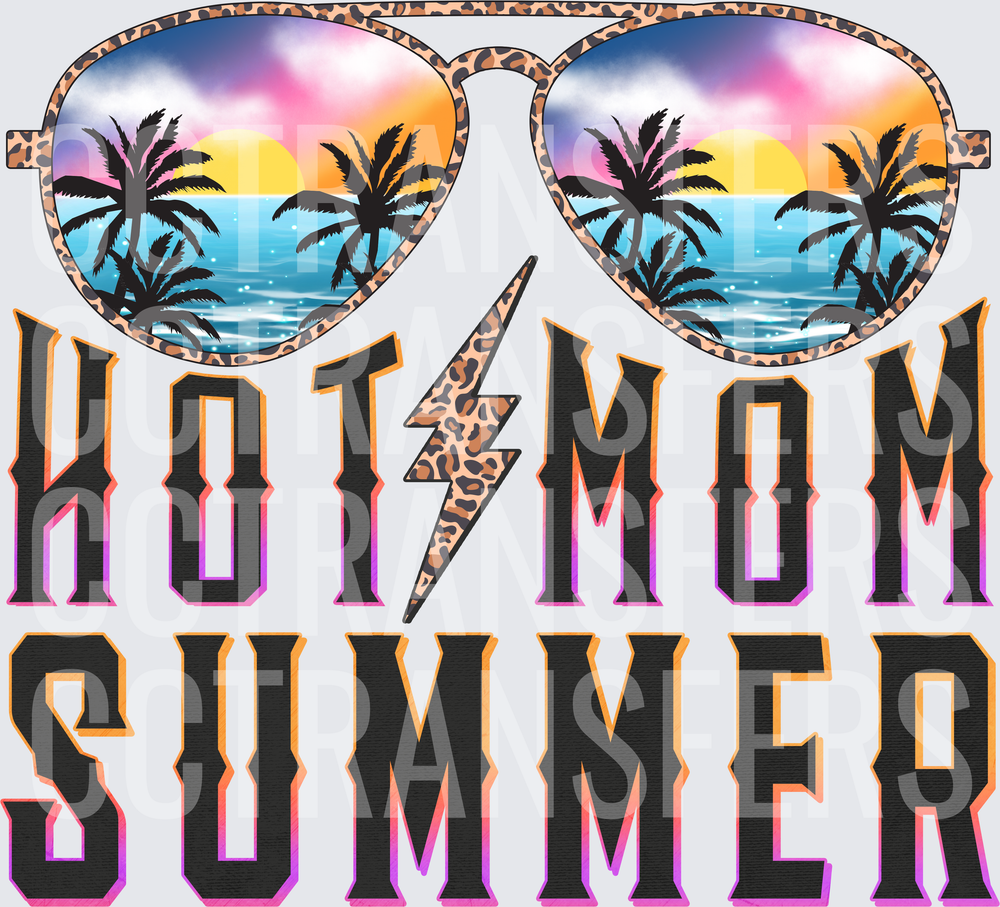 Hot Mom Summer Leopard Aviators Tropical Sunset (DTF)
