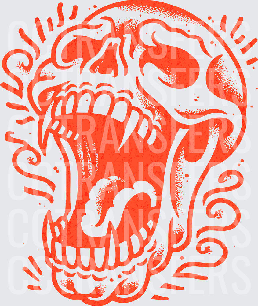 Red Screaming Skull Wide Open Jaw Swirl Design (DTF)