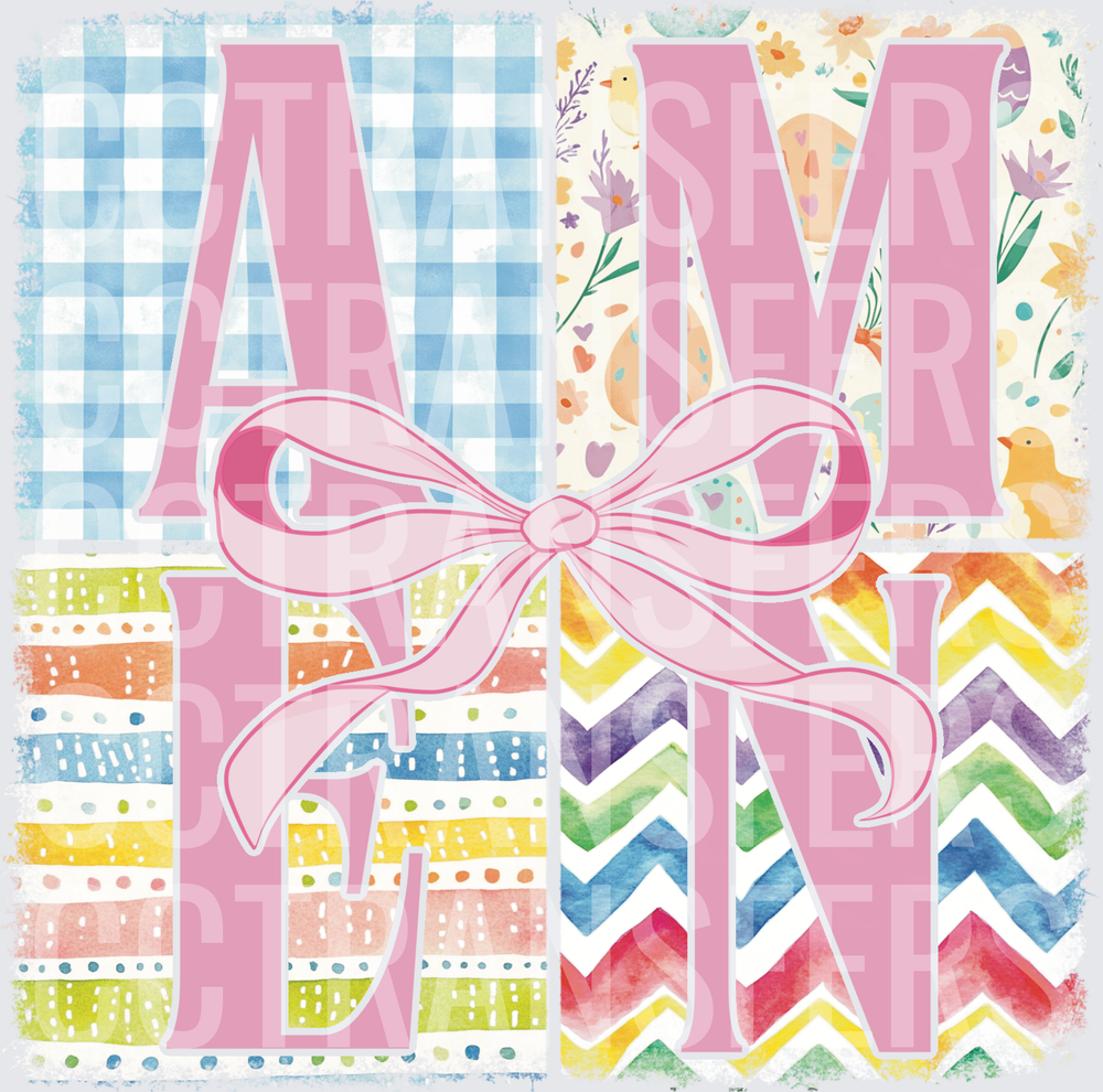 AMEN Easter Patchwork Pink Bow Spring Design (DTF)