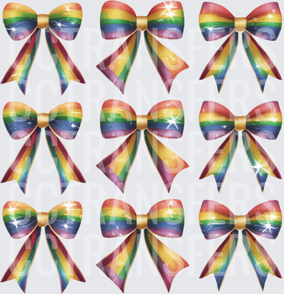 Rainbow Striped Sparkle Bow Bundle 9-Pack (DTF)