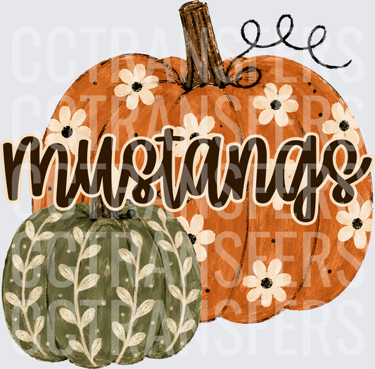 Mustangs Fall Floral Pumpkin Duo (DTF)
