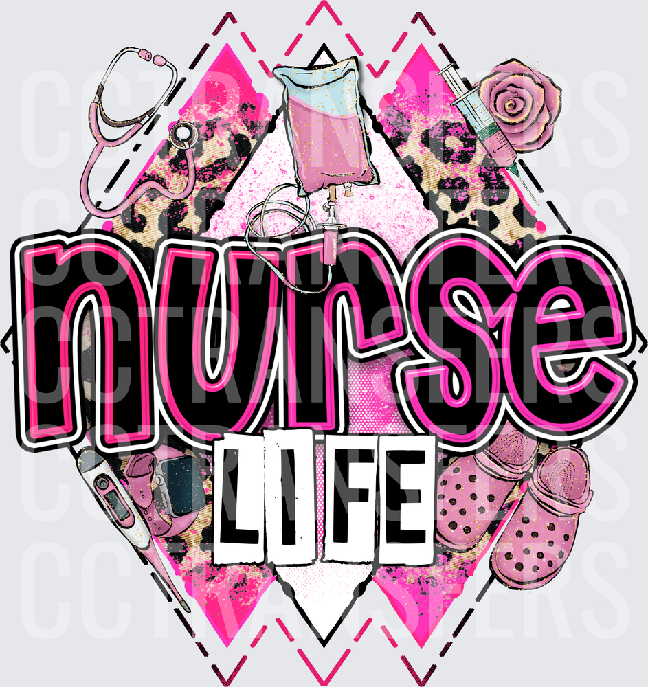 Nurse Life Pink Leopard Medical Icons Bold Graphic (DTF)