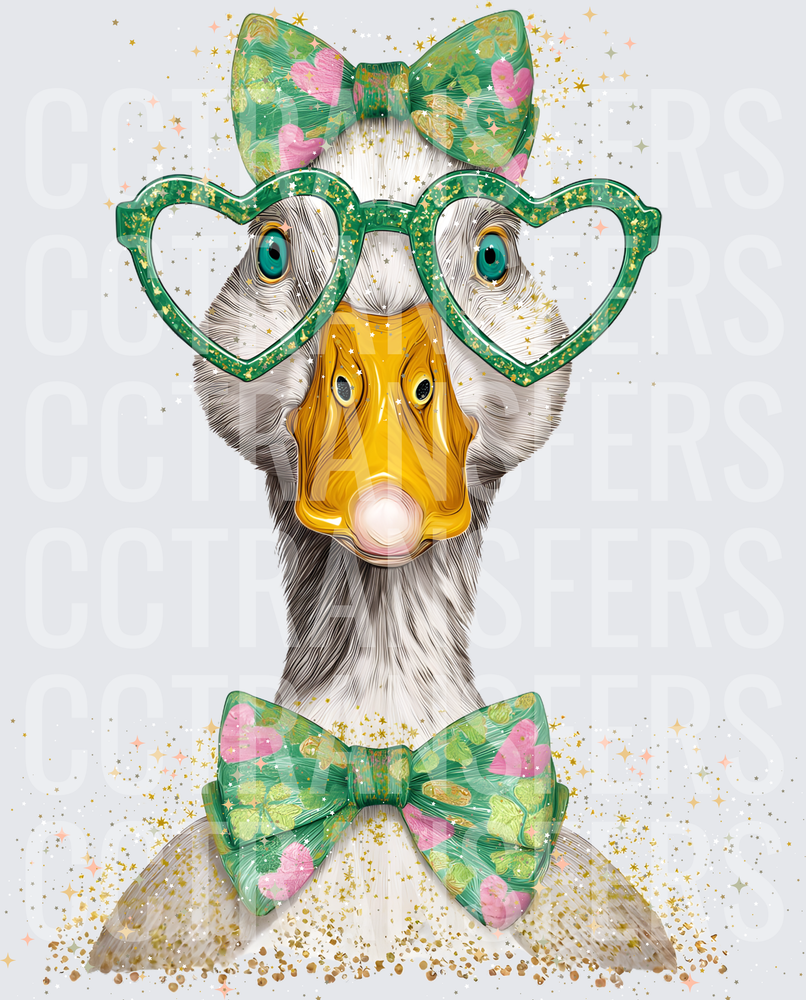 Fancy Goose Green Heart Glasses Floral Bow Gold Sparkle (DTF)