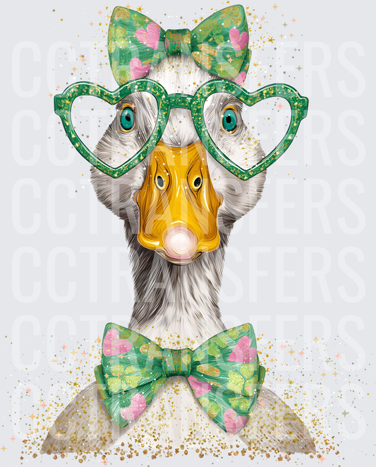 Fancy Goose Green Heart Glasses Floral Bow Gold Sparkle (DTF)