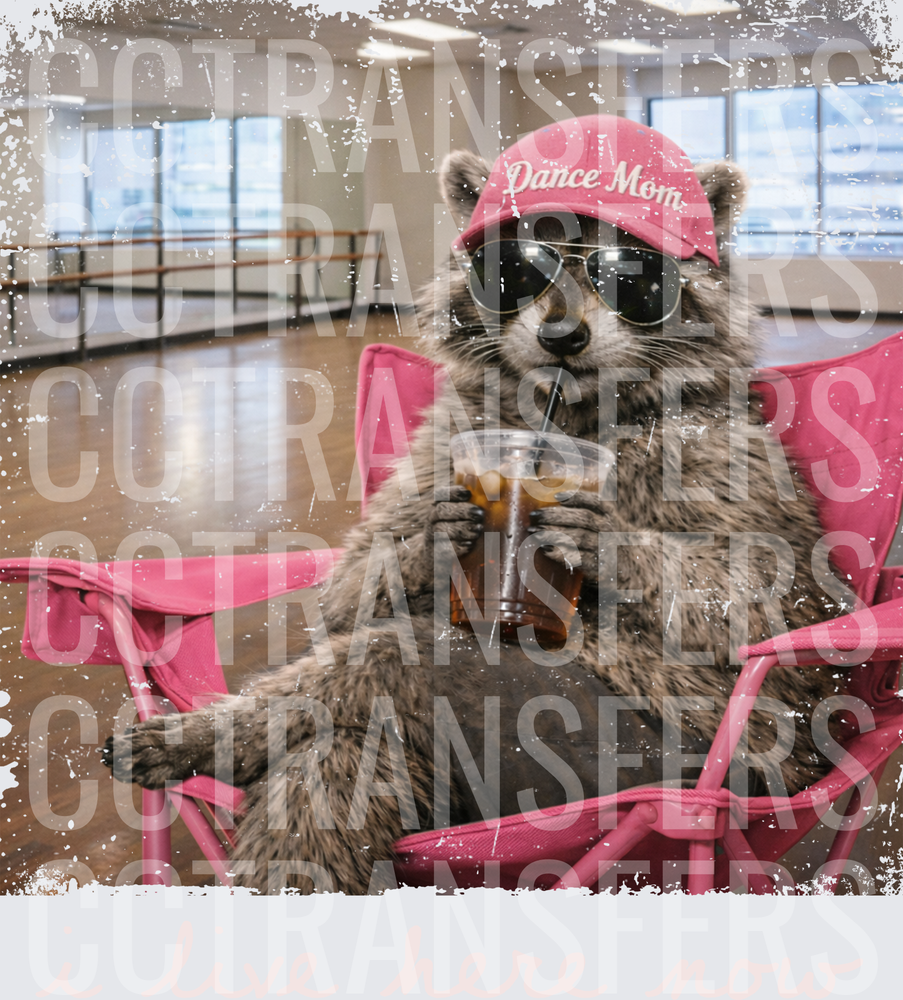 Raccoon Dance Mom Sunglasses Iced Coffee Pink Chair (DTF)