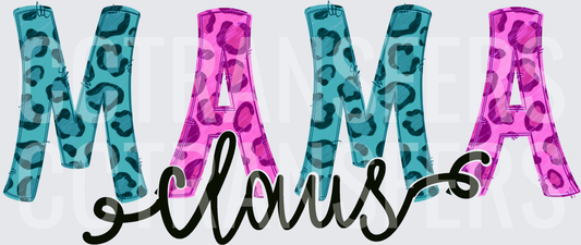 Mama Claus Teal Pink Leopard Print Letters (DTF)