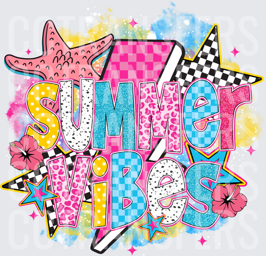 Summer Vibes Bold Patterned Letters Starfish Stars (DTF)