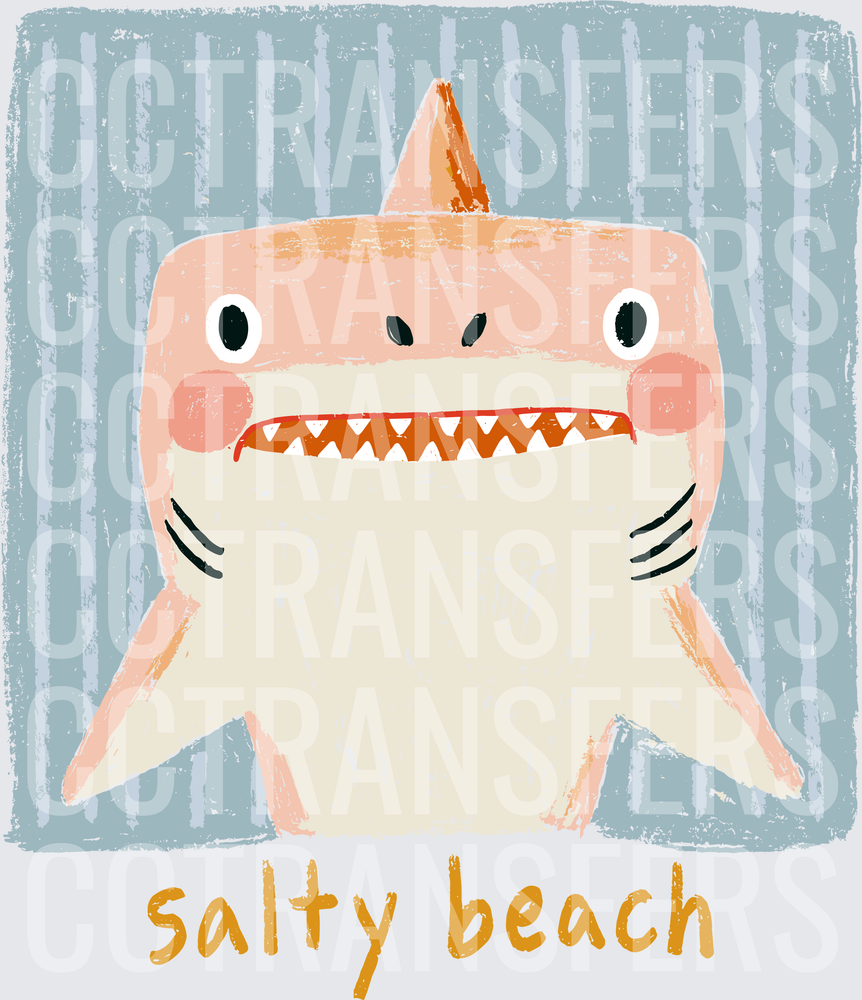 Cute Cartoon Shark Salty Beach (DTF)