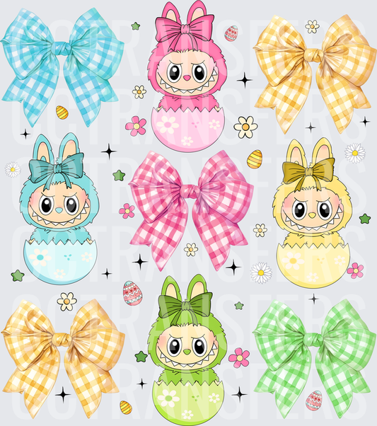 Pastel Easter Bunny Characters Hatching Gingham Bows (DTF)