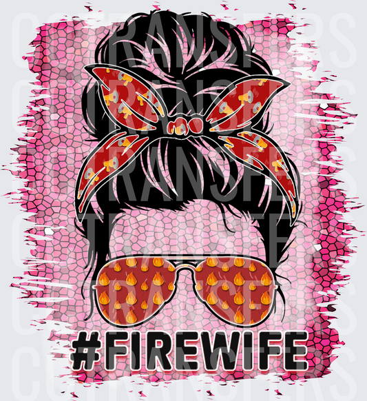 #Firewife Messy Bun Woman Firefighter Flame Sunglasses (DTF)