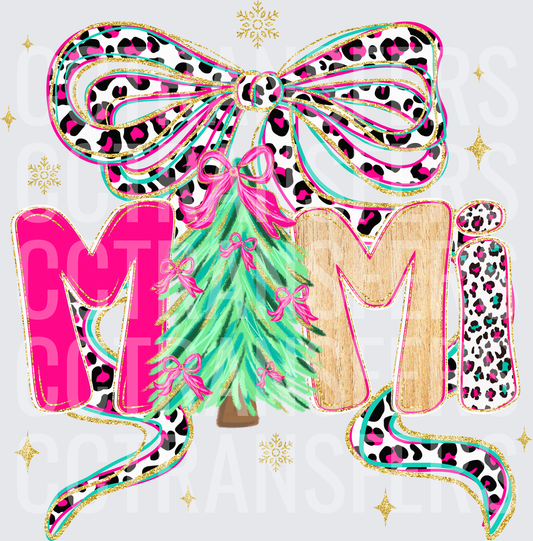 Mimi Christmas Tree Leopard Bow Glitter Holiday (DTF)
