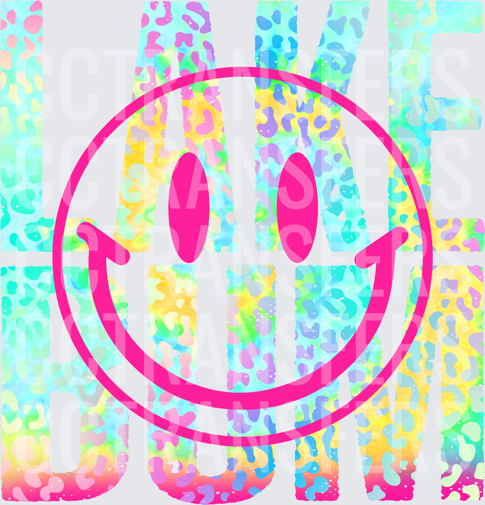 Lake Bum Colorful Leopard Tie Dye Smiley Face (DTF)