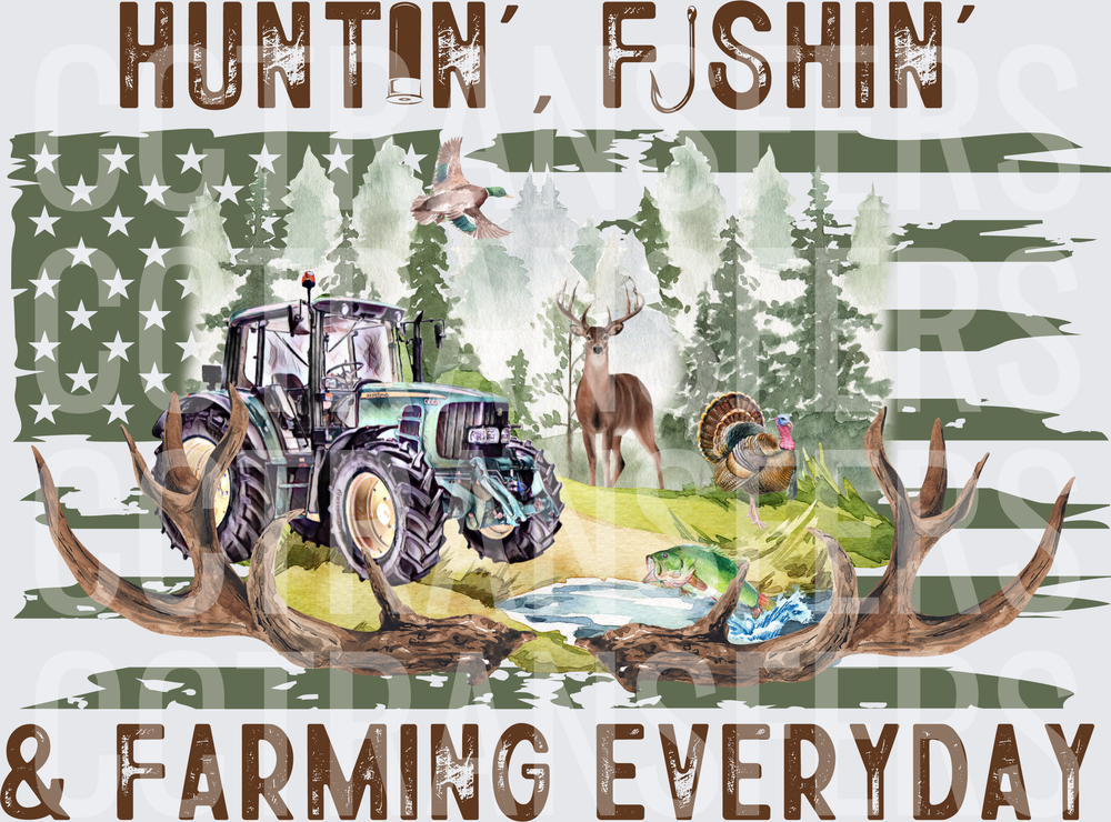 Huntin' Fishin' & Farming Everyday Distressed Flag (DTF)