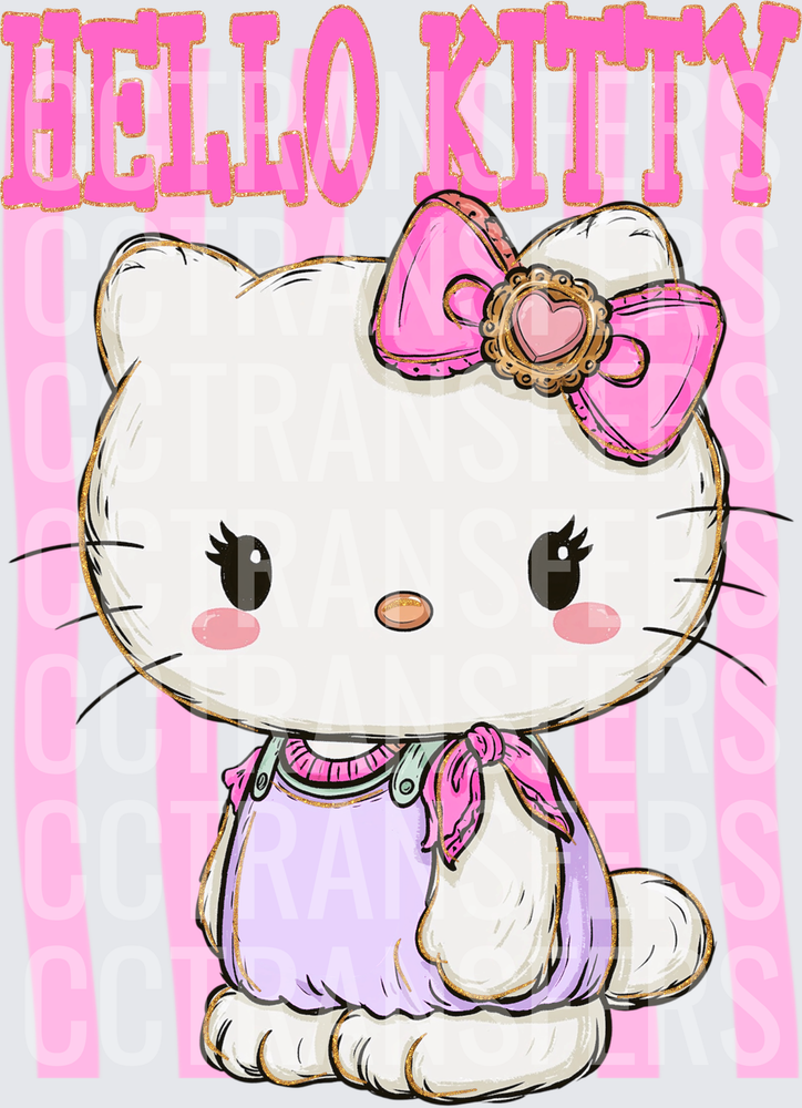 Hello Kitty Cute Cat Pink Bow Stripes (DTF)