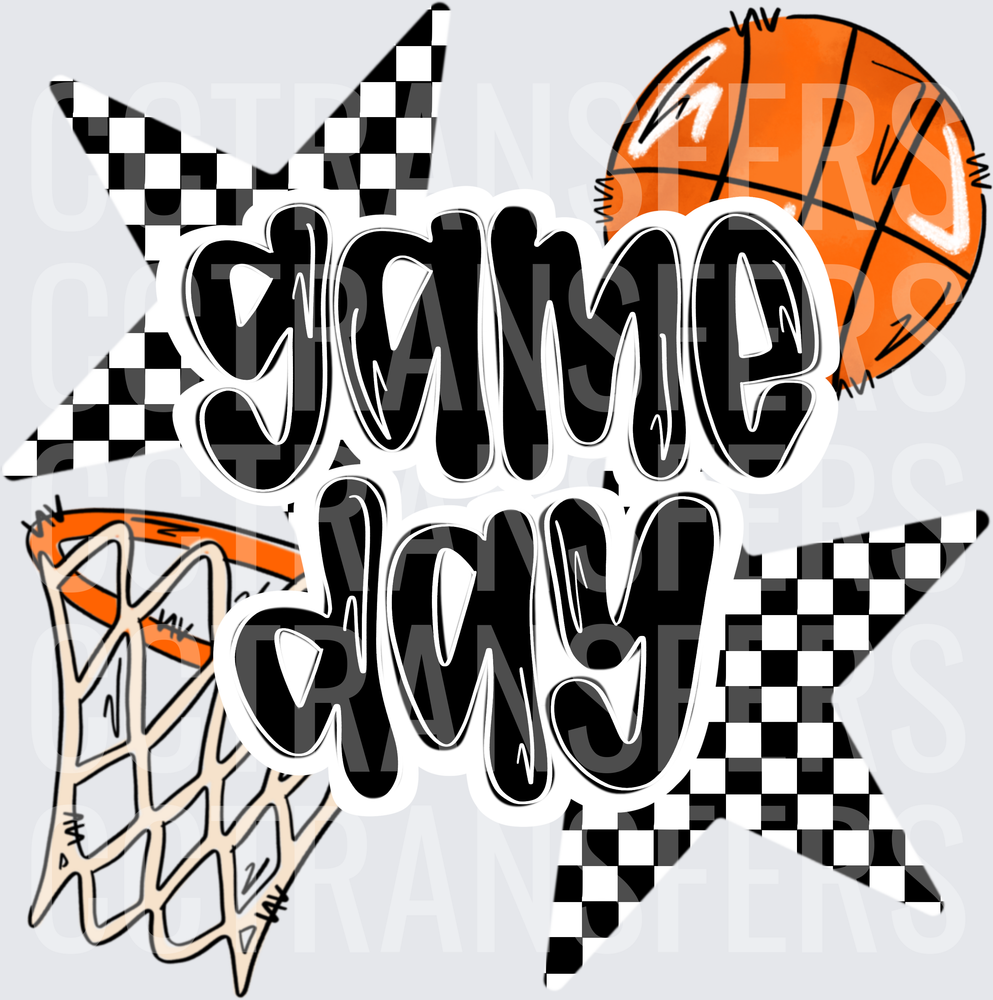 Game Day Basketball Hoop Checkered Stars (DTF)