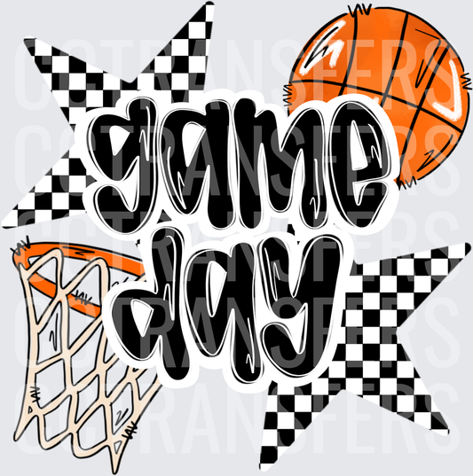 Game Day Basketball Hoop Checkered Stars (DTF)