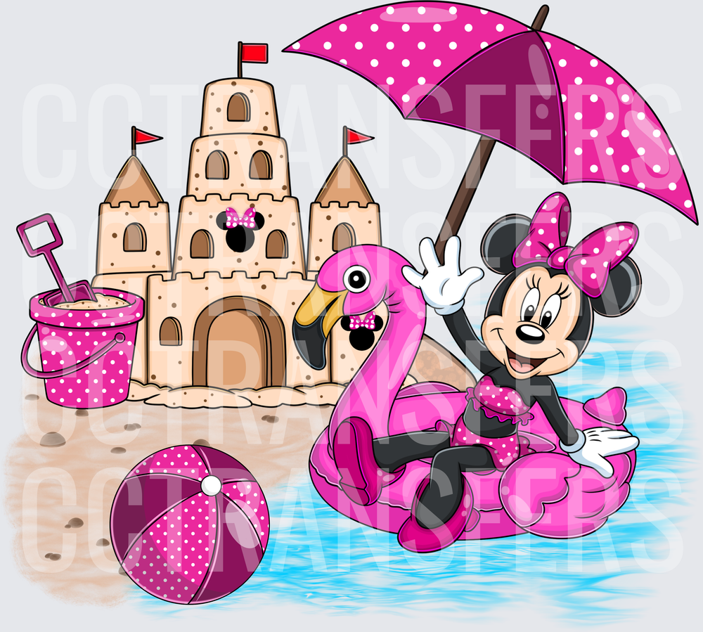 Pink Bow Mouse Beach Flamingo Float Sandcastle Summer (DTF)