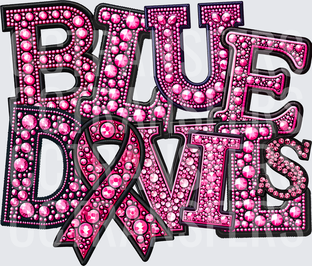 Blue Devils Pink Rhinestone Jewel Awareness Ribbon (DTF)