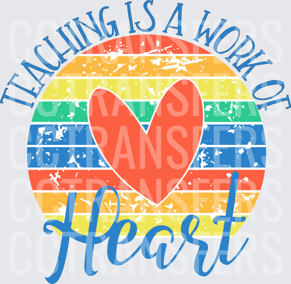 Teaching Is A Work Of Heart Retro Sunset (DTF)