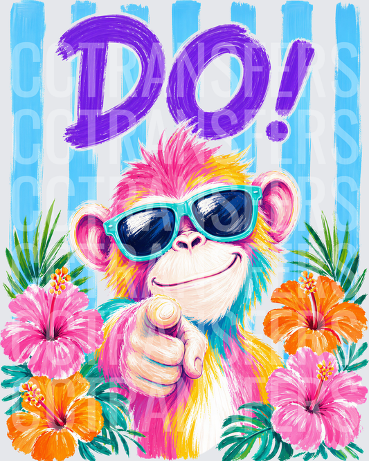 Colorful Monkey Sunglasses Pointing DO! Tropical Flowers (DTF)