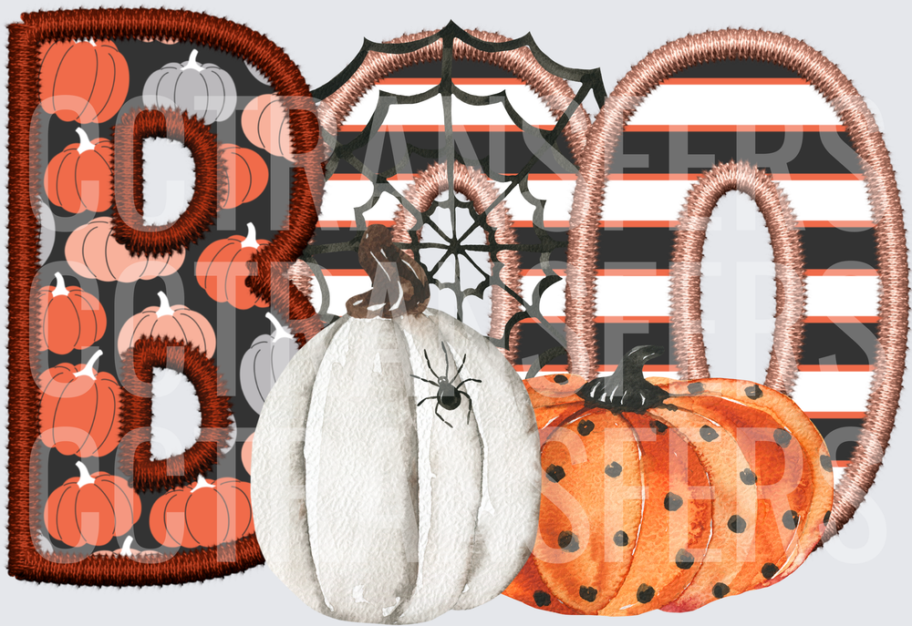 Halloween BOO Letters Pumpkins Spider Web Embroidery (DTF)
