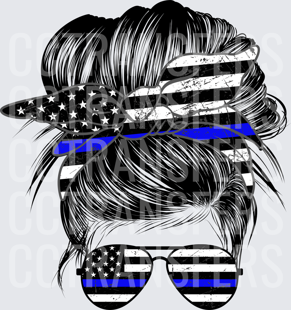 Messy Bun Woman Thin Blue Line Flag Bandana Sunglasses (DTF)