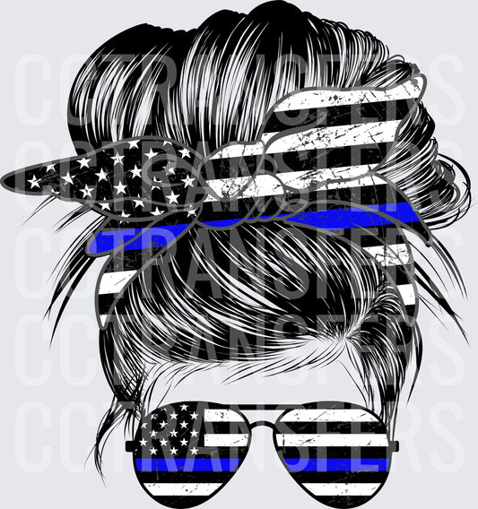 Messy Bun Woman Thin Blue Line Flag Bandana Sunglasses (DTF)
