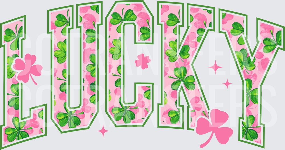 Pink Shamrock Clover LUCKY Varsity Arch Letters (DTF)