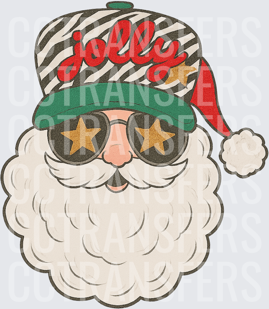 Jolly Santa Face Star Sunglasses Striped Cap (DTF)
