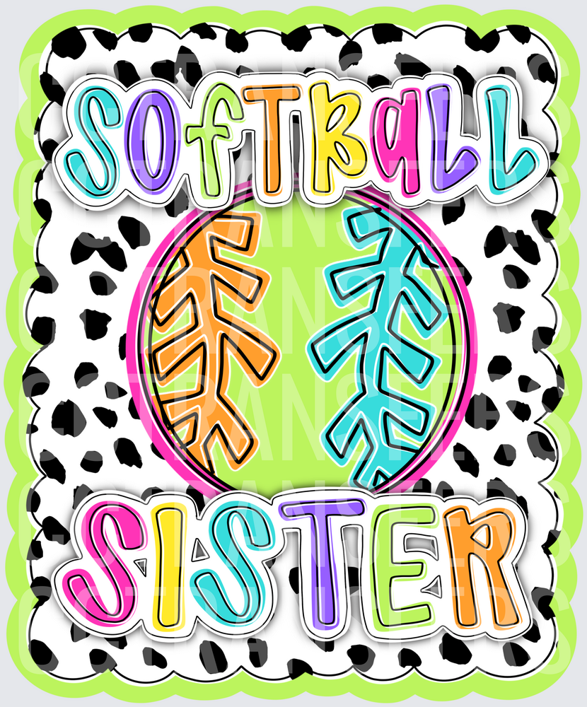 Softball Sister Colorful Dalmatian Print Design (DTF)