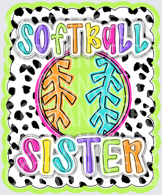 Softball Sister Colorful Dalmatian Print Design (DTF)