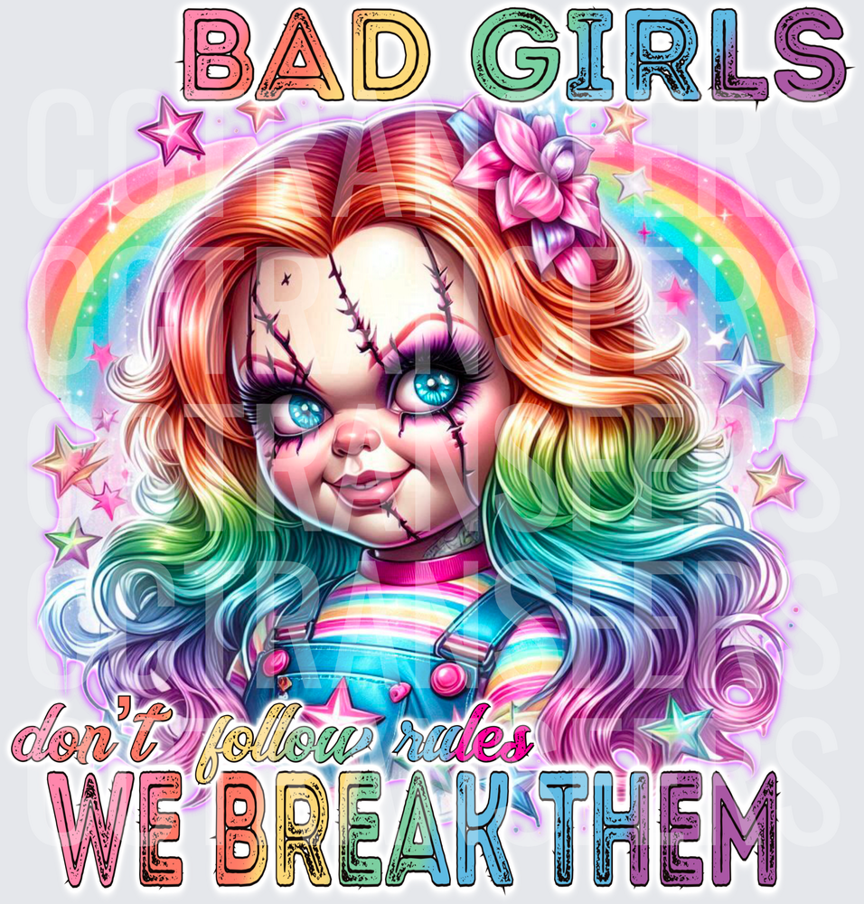 Pastel Rainbow Chucky Doll Bad Girls Don't Follow Rules (DTF)
