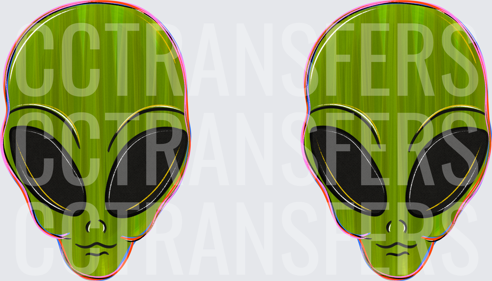 Green Alien Head Duo Holographic Iridescent (DTF)