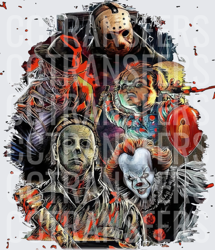 Classic Horror Icons Collage Bloody Splatter (DTF)