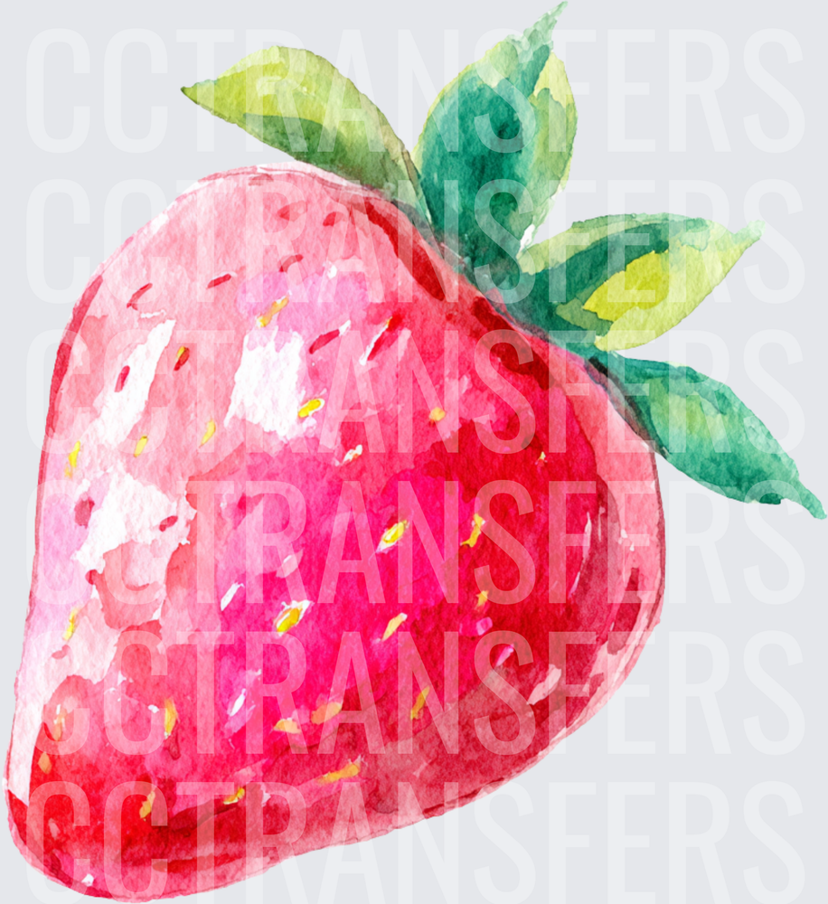 Watercolor Strawberry with Green Leaves (DTF)