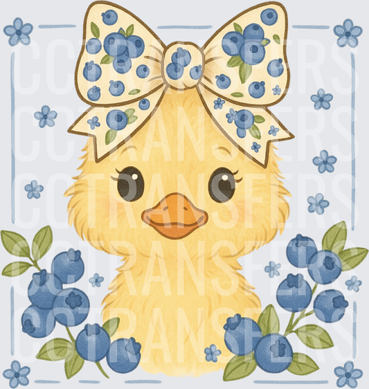 Cute Baby Duckling Blueberry Bow Floral Frame (DTF)