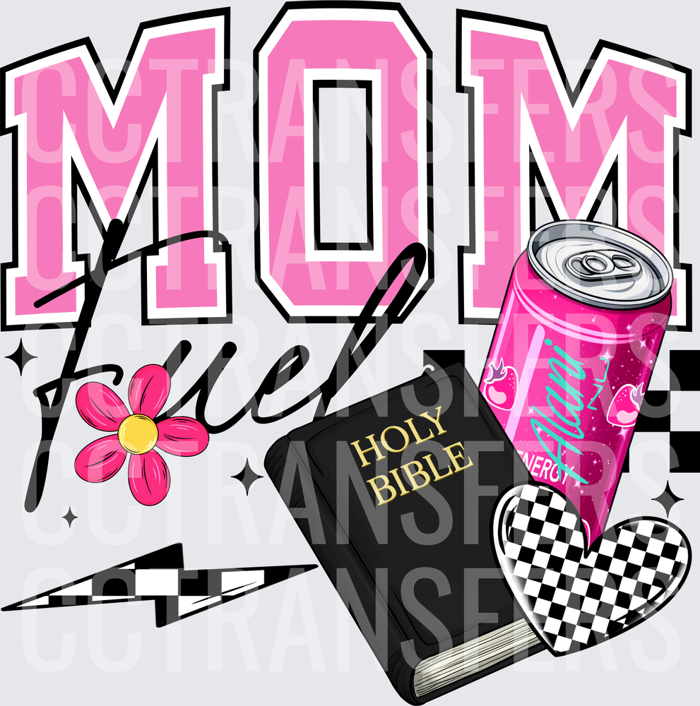 Mom Fuel Holy Bible Pink Energy Drink Checkered Heart (DTF)