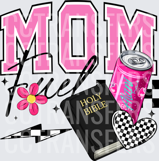 Mom Fuel Holy Bible Pink Energy Drink Checkered Heart (DTF)