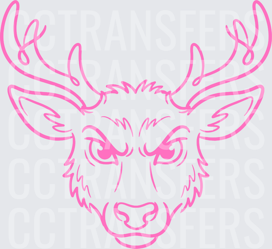 Fierce Buck Head Outline Pink Line Art (DTF)