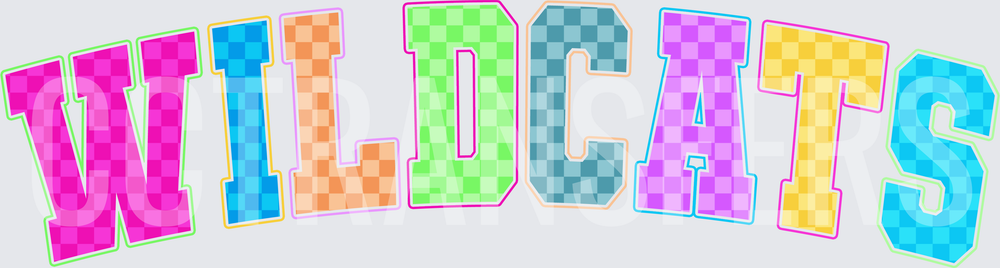 Wildcats Colorful Checkered Varsity Arch Letter (DTF)