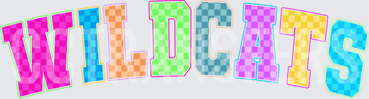 Wildcats Colorful Checkered Varsity Arch Letter (DTF)