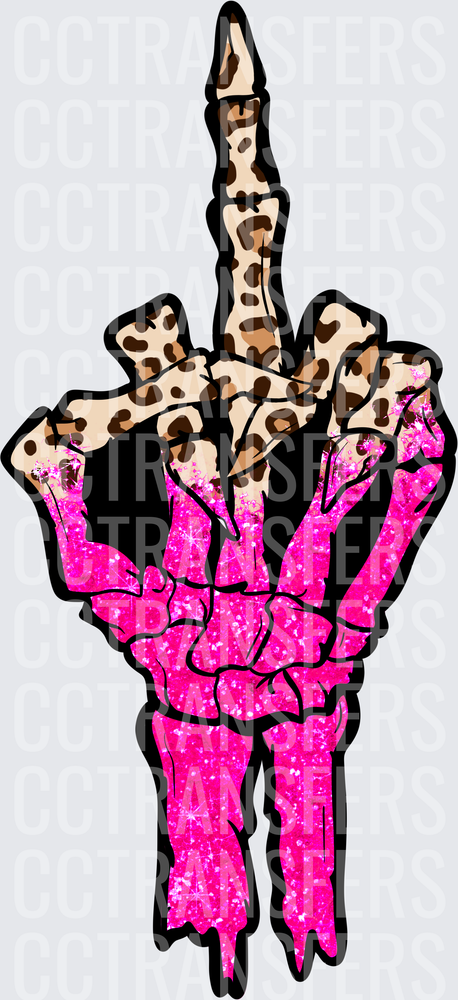Pink Glitter Leopard Skeleton Hand Middle Finger (DTF)