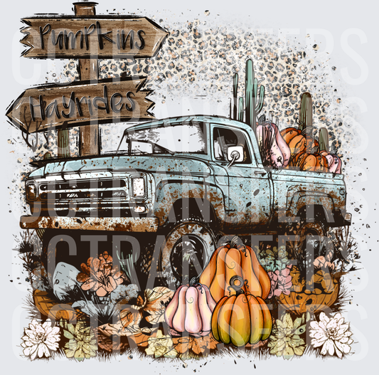 Pumpkins Hayrides Rustic Truck Fall Desert Cactus (DTF)